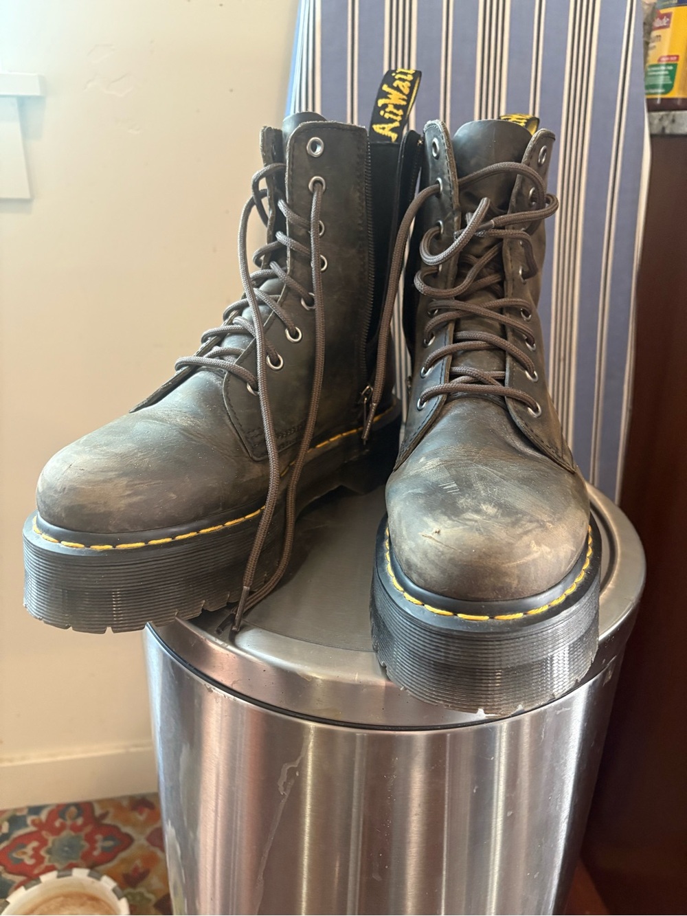 Dr. Martens Brown Leather Platform Chelsea Boots with Yellow Welt - Picture 4 of 7